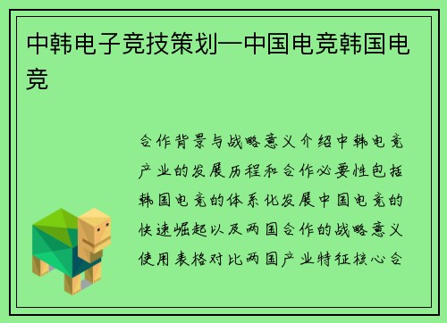 中韩电子竞技策划—中国电竞韩国电竞