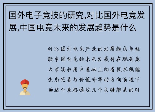 国外电子竞技的研究,对比国外电竞发展,中国电竞未来的发展趋势是什么